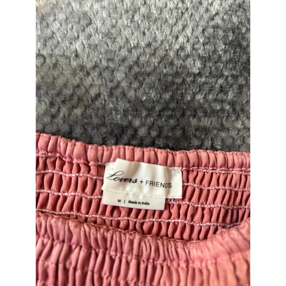 Lovers and Friends Revolve Harmony Smocked Shoulder Tie Pink Top Size Medium - Picture 9 of 13